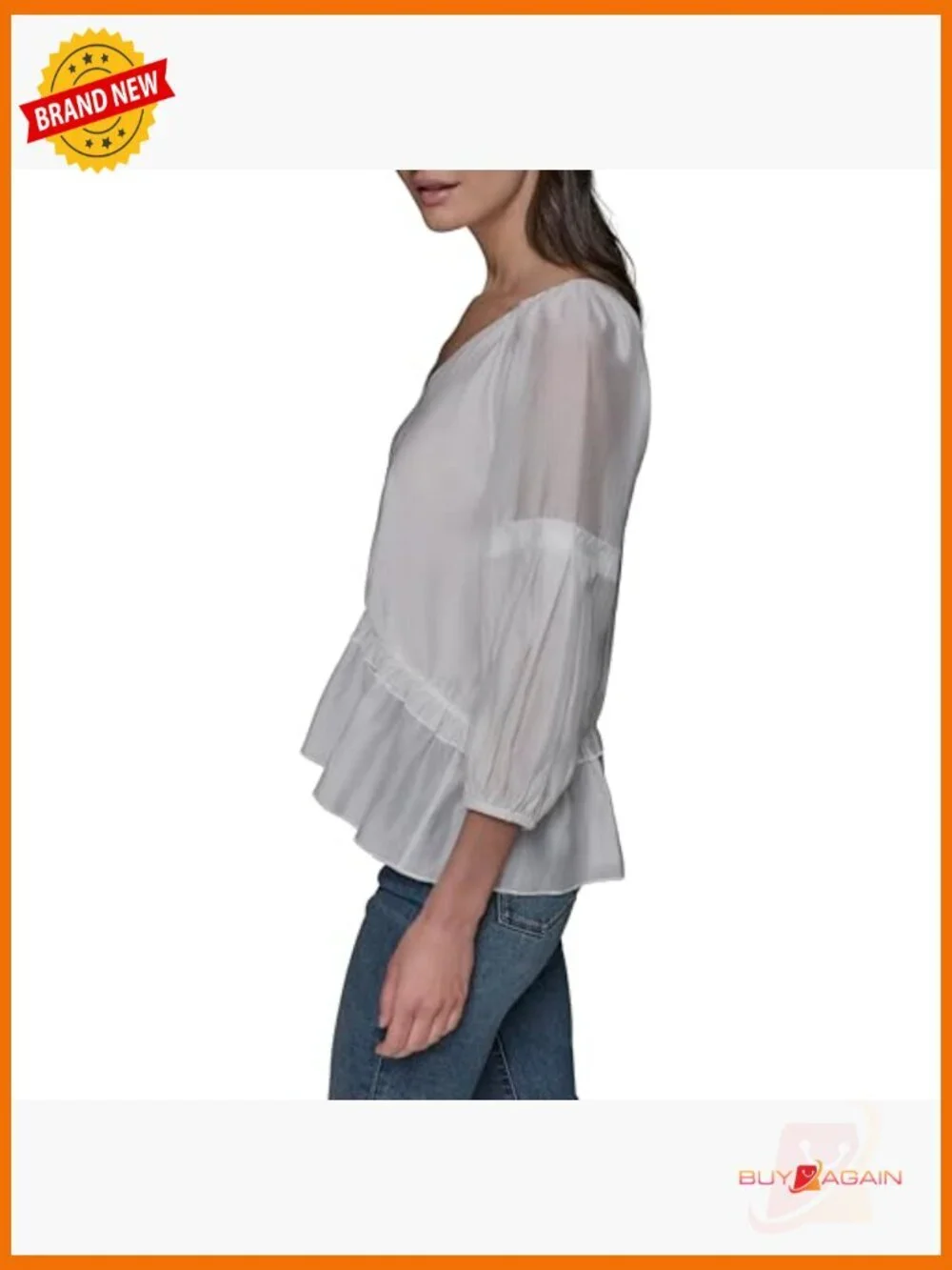 Long Sleeve V-Neck Ruffle Hem Blouse, Classic Fit, Hand Wash Only